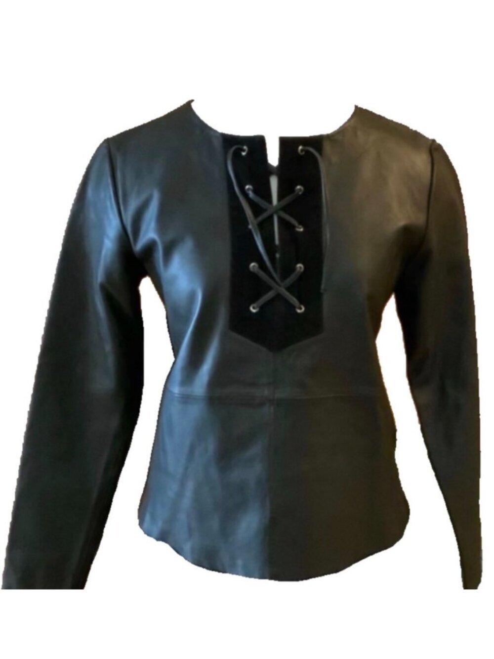 Stella Nova Genuine Lamb Leather Lace Up Corset Moto Top Black M EU 40